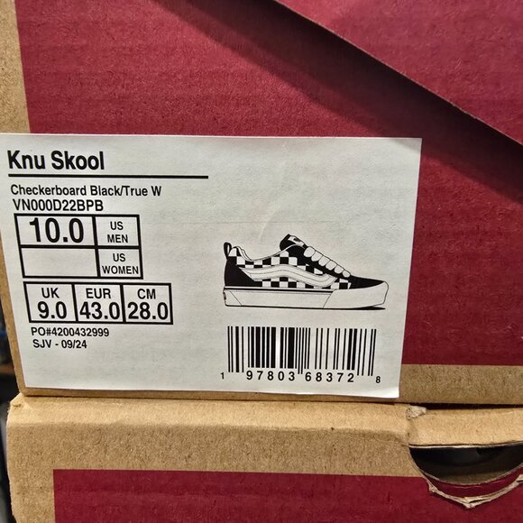 Vans Knu Skool Black White VN000D22BPB Sneaker Shoe Trainer Checkerboard SZ 10 - Picture 9 of 12